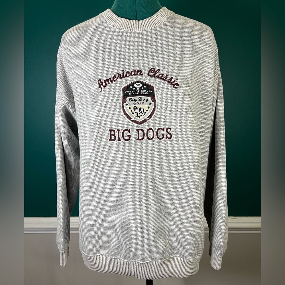 Big Dogs Men's Gray Sweater waffle material crewneck